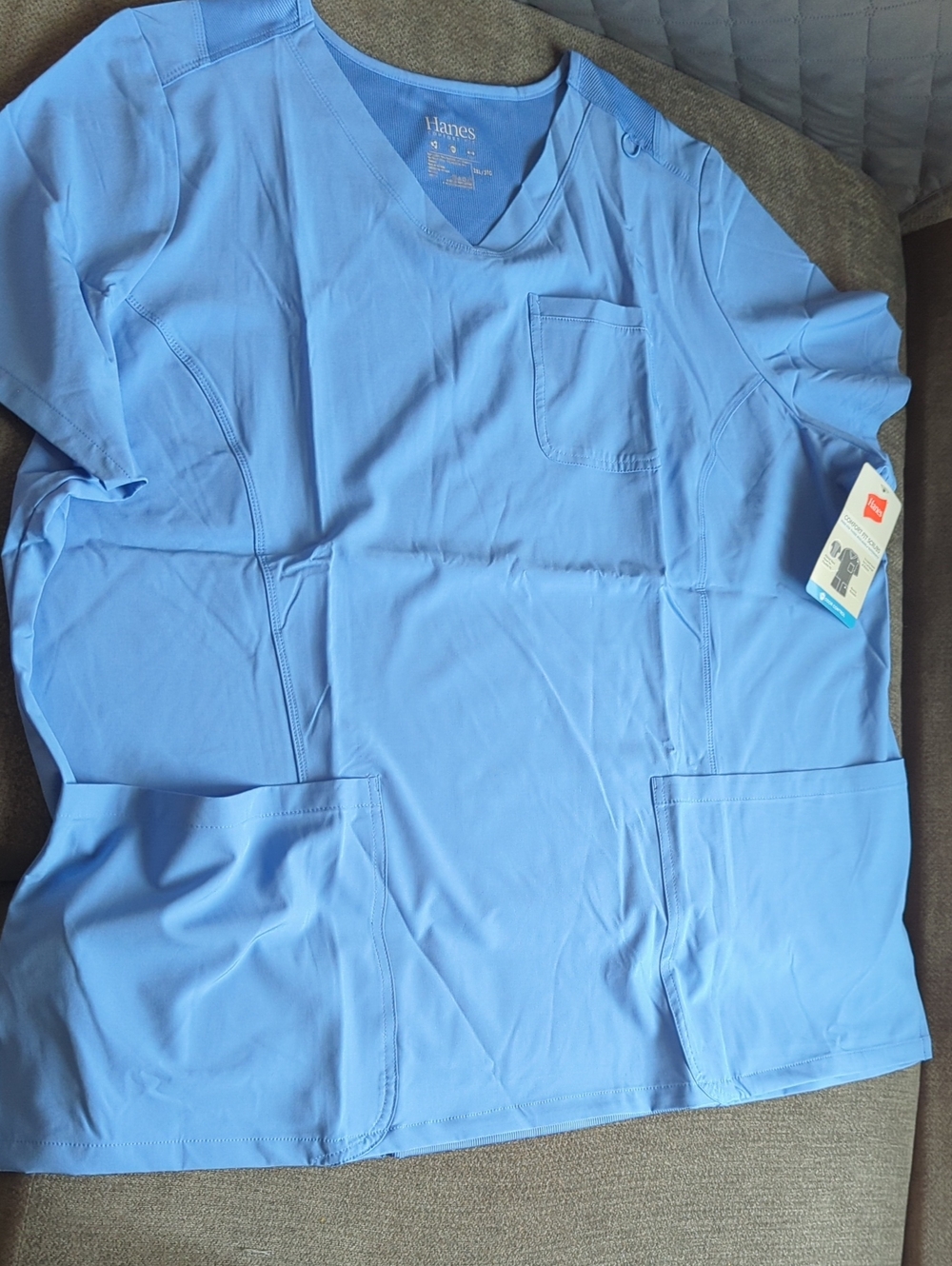 Hanes Light Blue V-Neck Scrub Top